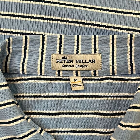 Peter Millar Blue Mesh Striped Summer Comfort Polo Golf Shirt Medium - Picture 3 of 4